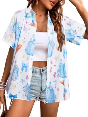 Magical Shirt Women Princess Shirts: Hawaiian Magic Kingdom Tshirt Castle Tee Family Holiday Vacation Button Up Tops