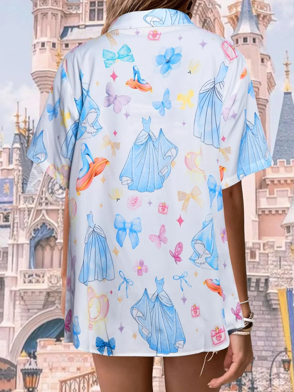 Magical Shirt Women Princess Shirts: Hawaiian Magic Kingdom Tshirt Castle Tee Family Holiday Vacation Button Up Tops