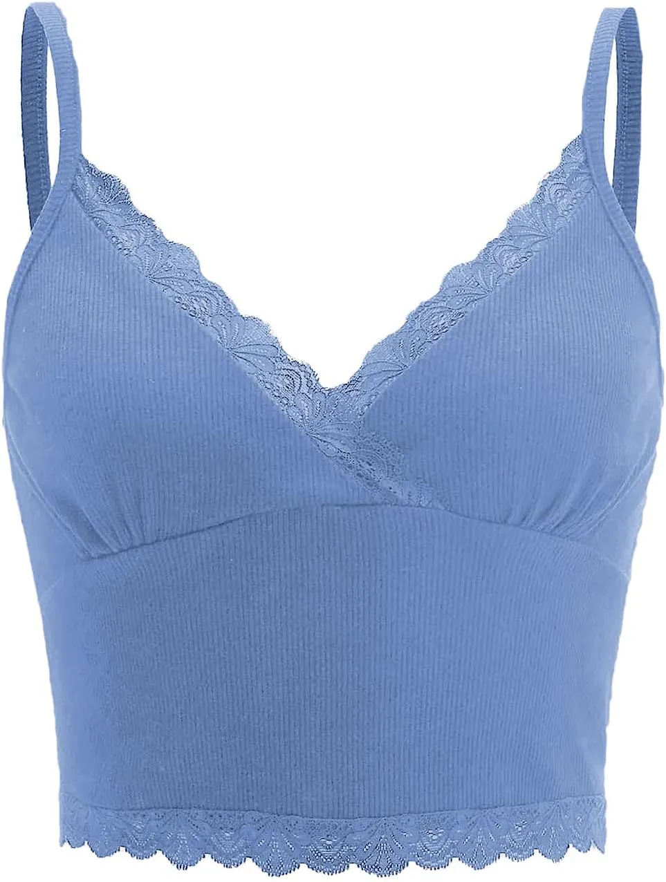 MakeMeChic Women's Y2K Lace Trim V Neck Sleeveless Cami Crop Top Camisole