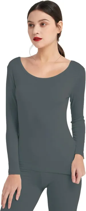Mcilia Women's Ultrathin Modal Thermal Baselayer Top Scoop Neck Long Sleeve Undershirt