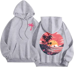 Meet Me at The Ocean Graphic Hoodie For Women Long Sleeve Preppy Sweatshirts Oversized Pullover Hoodies for Teen Girls