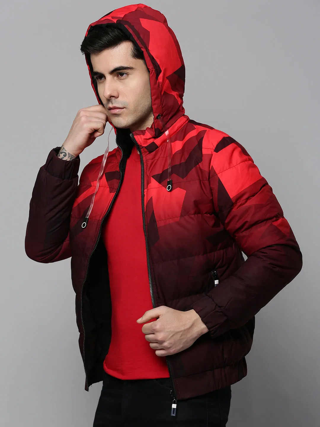 Men Red Reversible Puffer Jacket