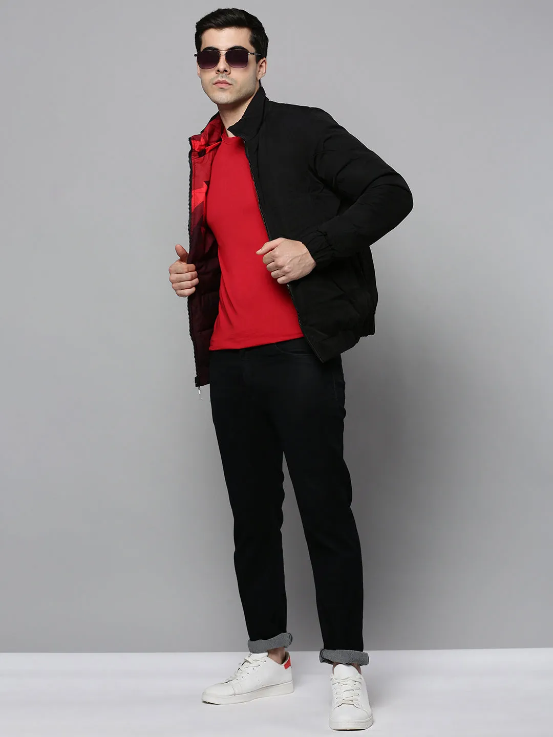 Men Red Reversible Puffer Jacket