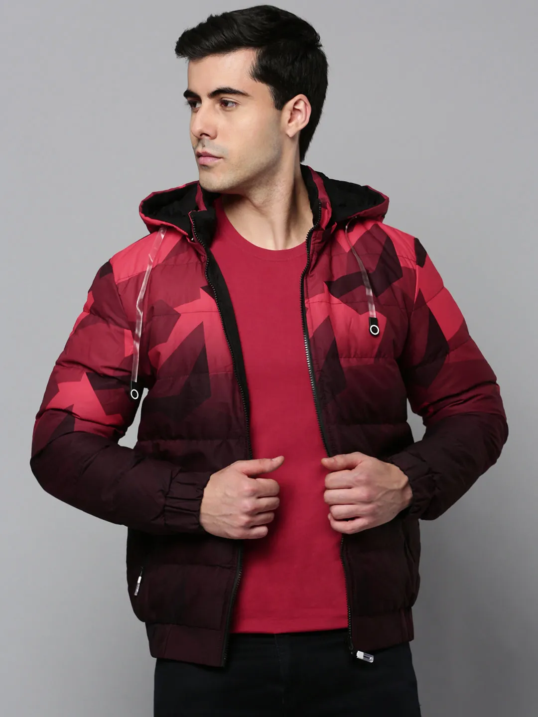 Men Red Reversible Puffer Jacket