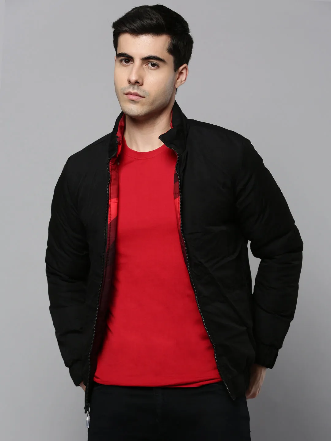 Men Red Reversible Puffer Jacket