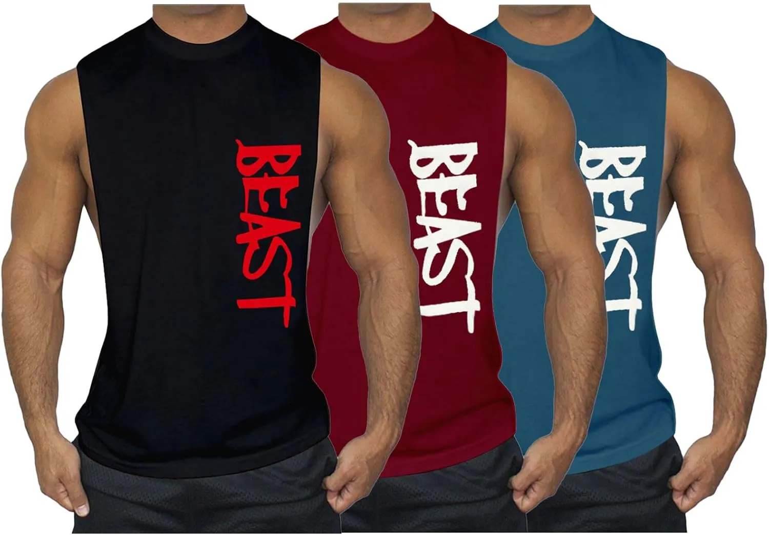 Men's 2 Pack Workout Tank Top Beast Gym Fitness Muscle Tee Cut Open Sides Sleeveless T-Shirt