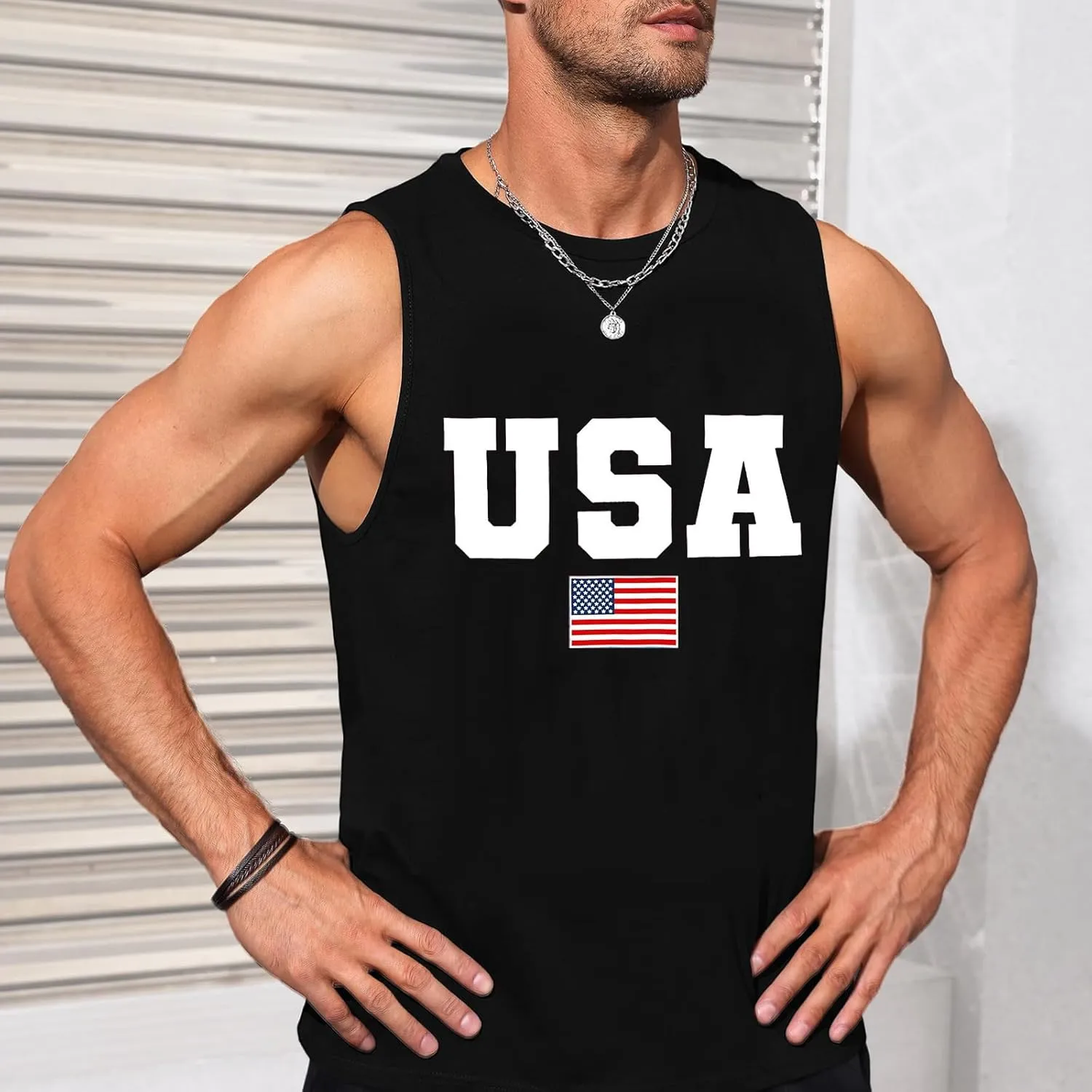 Mens American Flag Tank Top Sleeveless 4th of July Independence Day Tops