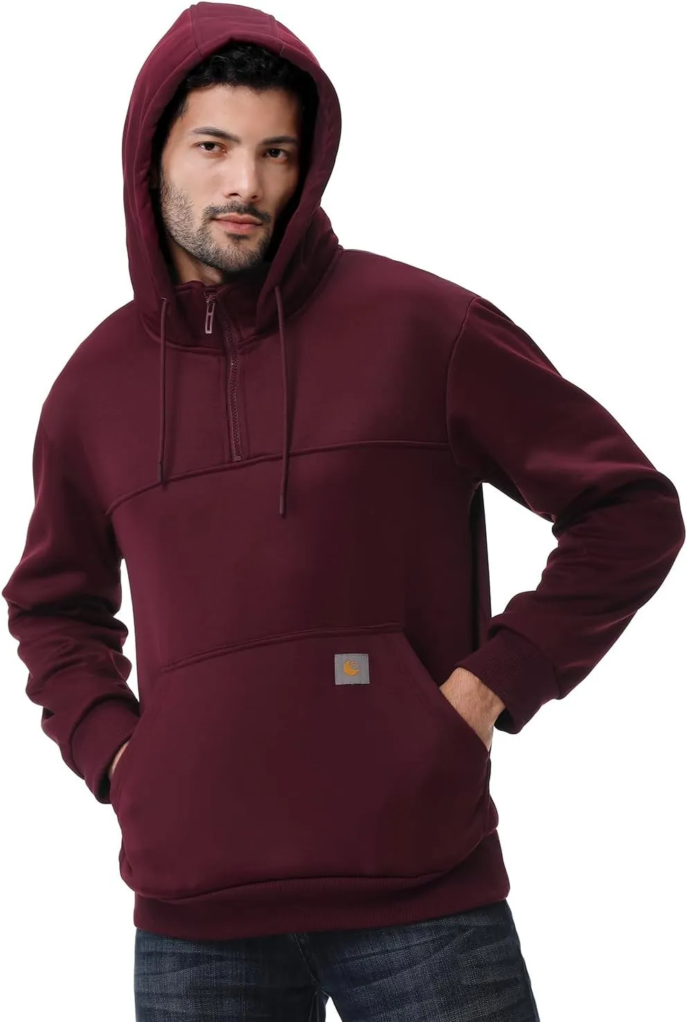 Men's Fashion Hoodies Sweatshirts Loose Fit Heavyweight Quarter-Zip Sweatshirt Fleece-Lined Pullover