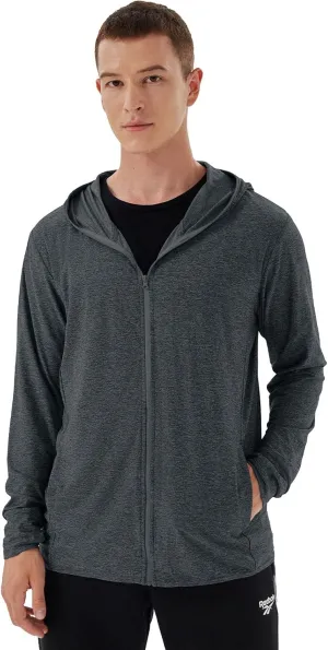 Men's Full Zip Workout Athletic Jackets Lightweight Running Jacket Breathable Hooded Jacket with Thumb Holes