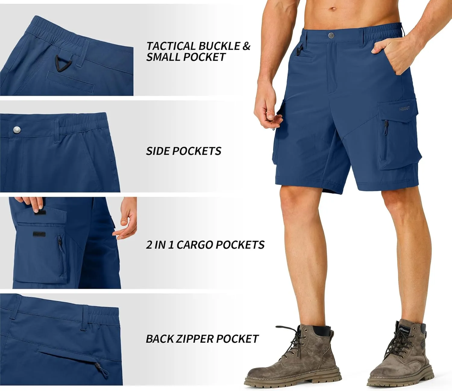 Men's Hiking Cargo Shorts Quick Dry Lightweight Travel Shorts with Multi Pockets for Fishing Camping Golf