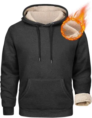 Mens Hoodies Winter Warm Pullover Long Sleeve Sherpa Hooded Sweatshirt Thick Plush Athletic Sweatshirts with Pockets