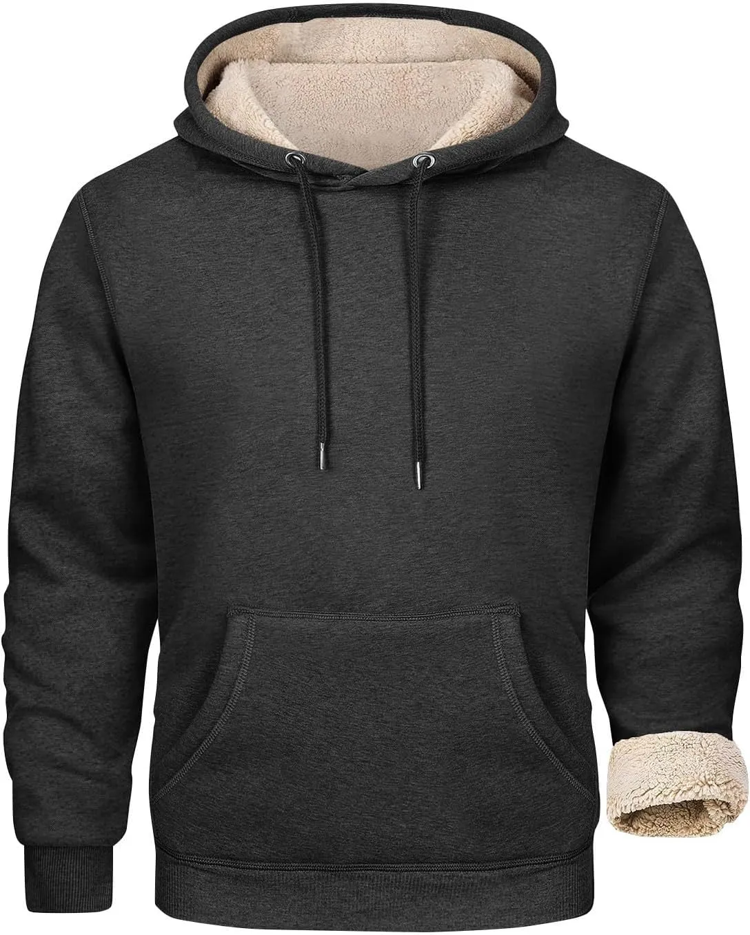 Mens Hoodies Winter Warm Pullover Long Sleeve Sherpa Hooded Sweatshirt Thick Plush Athletic Sweatshirts with Pockets