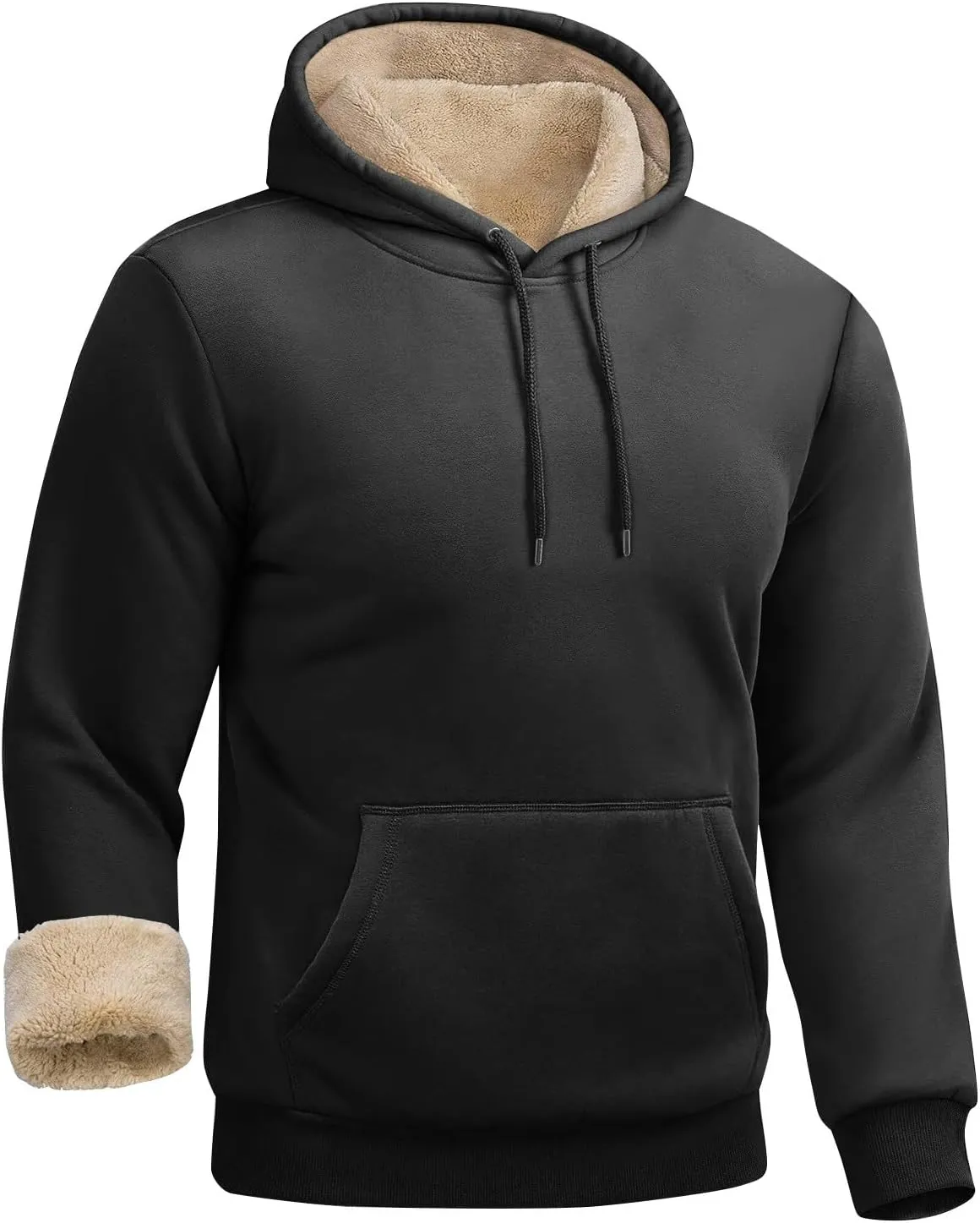 Mens Hoodies Winter Warm Pullover Long Sleeve Sherpa Hooded Sweatshirt Thick Plush Athletic Sweatshirts with Pockets