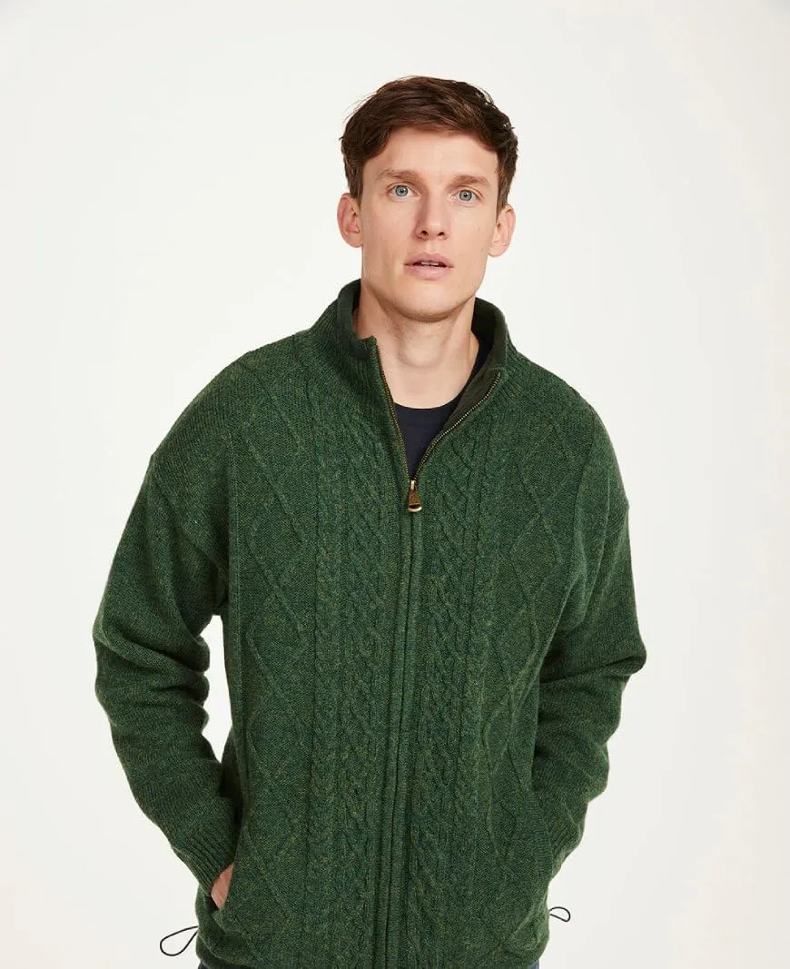 Men's Irish Wool Sweater, Full Zip, Front Pockets, Lined Interior, Gray