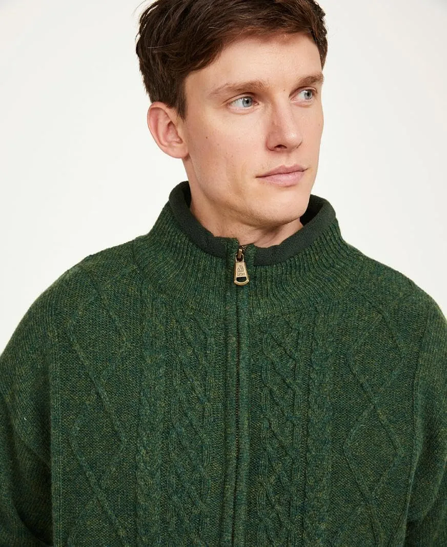 Men's Irish Wool Sweater, Full Zip, Front Pockets, Lined Interior, Gray