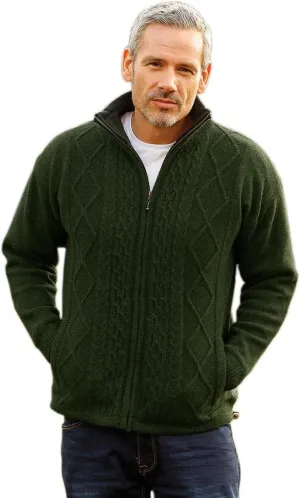 Men's Irish Wool Sweater, Full Zip, Front Pockets, Lined Interior, Gray