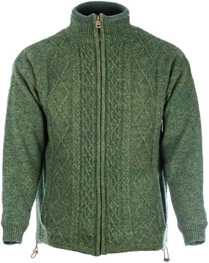 Men's Irish Wool Sweater, Full Zip, Front Pockets, Lined Interior, Gray
