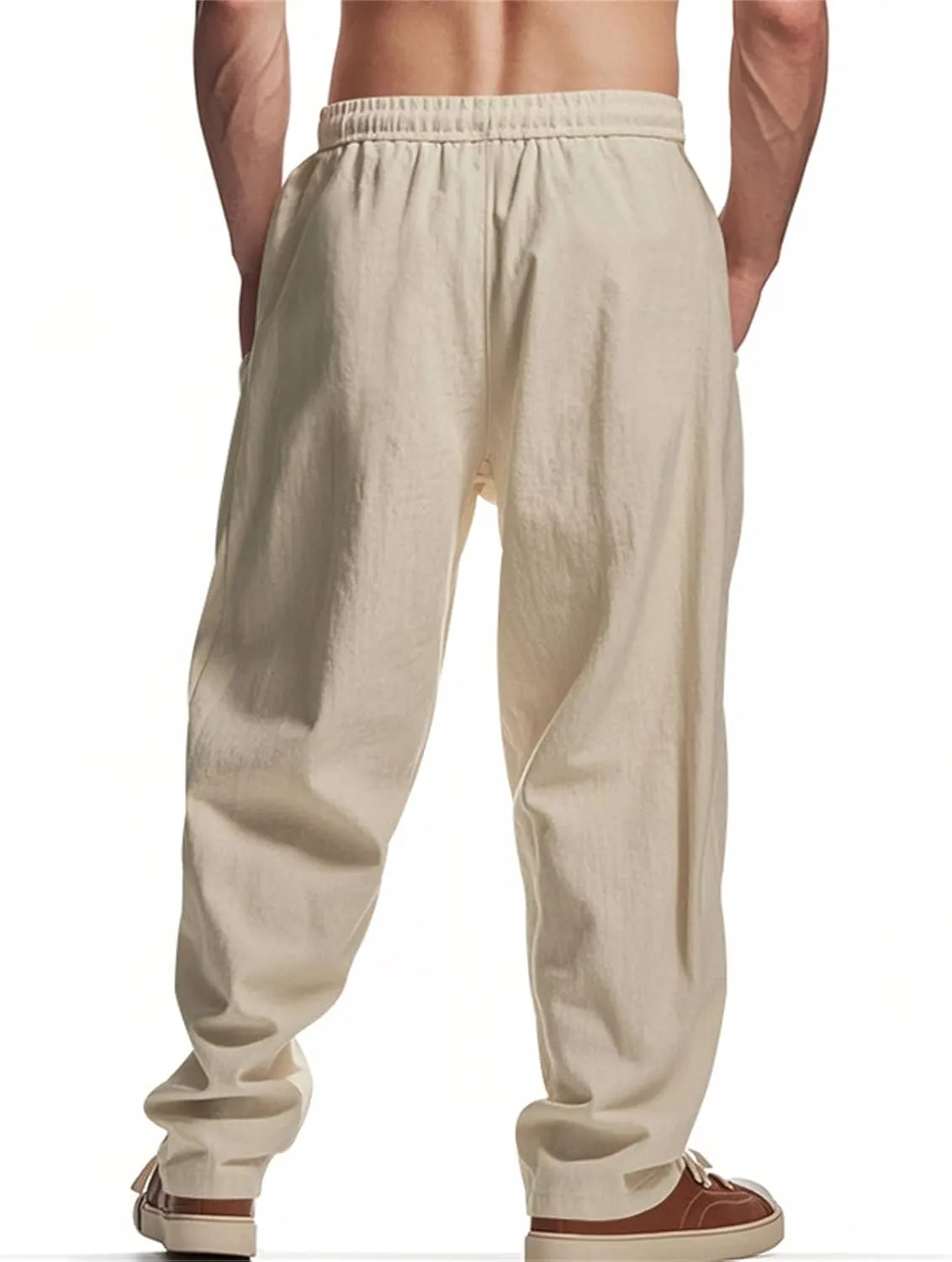 Men's Linen Pants Palm Tree Graphic Pant Summer Outdoor Vacation Beach Plus Size Trousers Casual Open Bottom Slacks