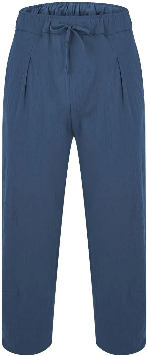 Men's Linen Pants Plus Size Plain Casual Pant Summer Outdoor Vacation Beach Trousers Lightweight Open Bottom Slacks