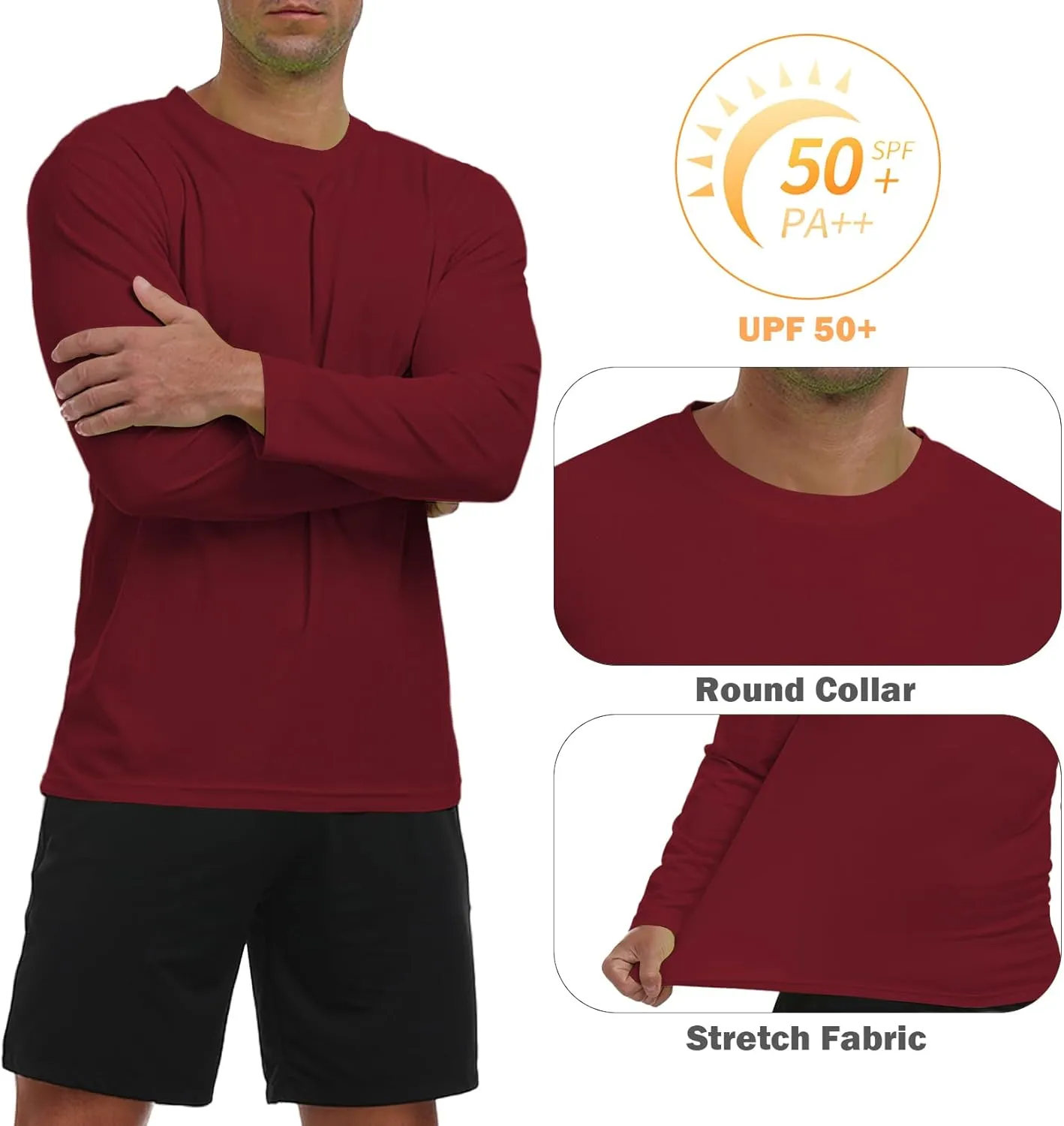 Men's Long Sleeve Sun Shirt Lightweight Workout UV Protection Quick Dry Hiking Tee Shirts Cycling Fishing Athletic Tops
