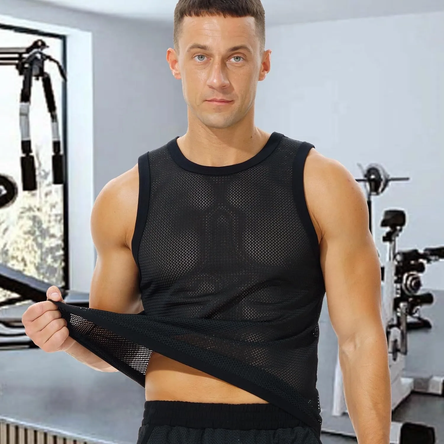 Men's Mesh Workout Tank Top Fitted Sleeveless Shirt for Casual Gym Muscle Training