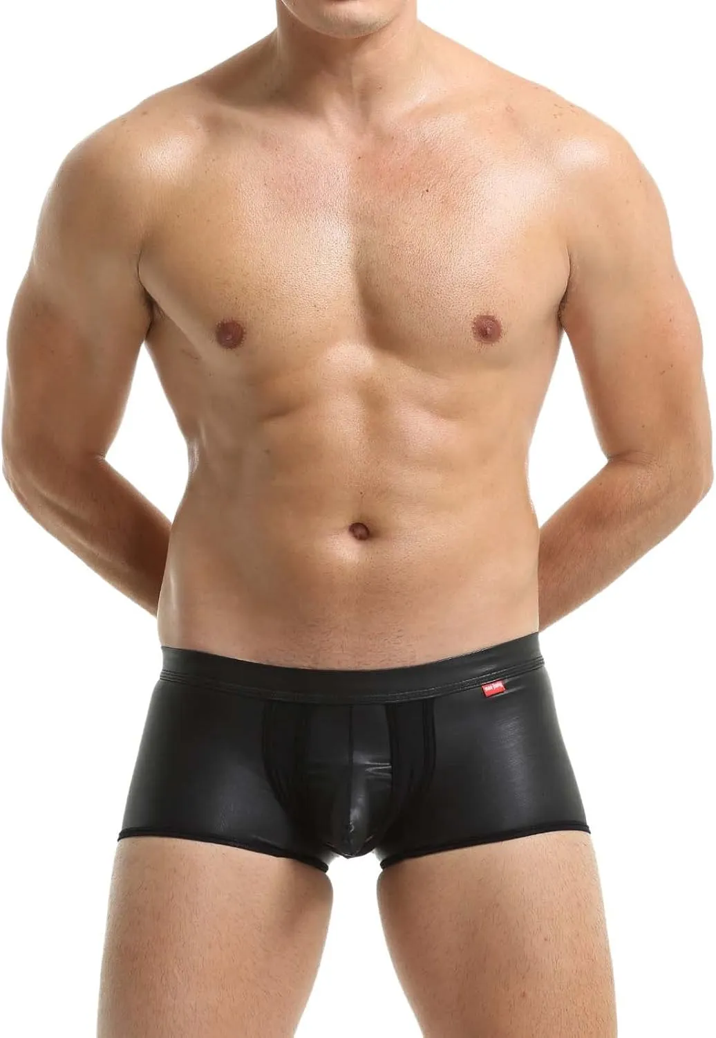 Mens Sexy Leather Shorts Fashion Smooth Boxer Briefs Friendly Hipster Underwears