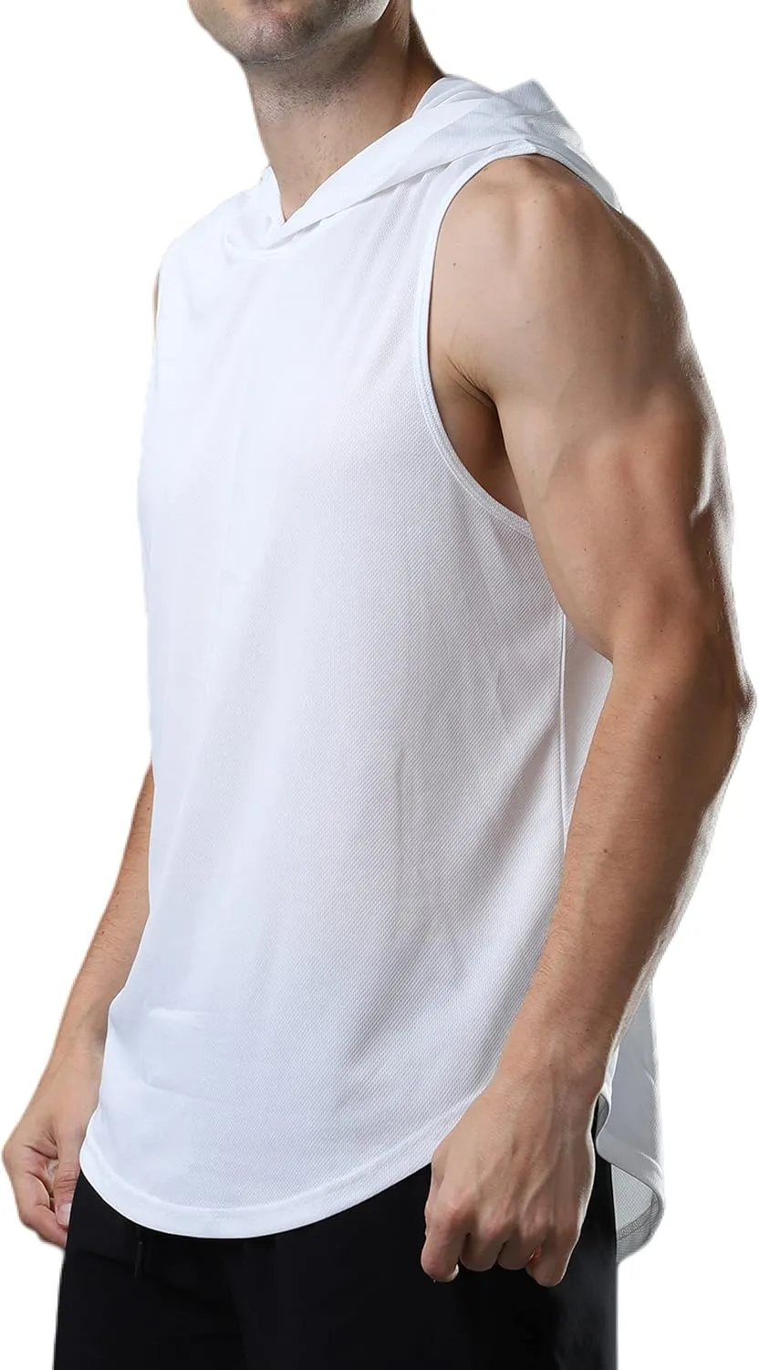 Men's Sleeveless Hoodie Quick Dry Muscle Gym Shirts Workout Hooded Tank Top