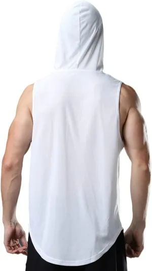 Men's Sleeveless Hoodie Quick Dry Muscle Gym Shirts Workout Hooded Tank Top