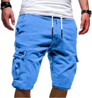 Mens Slim Fit Short Shorts Drawstring Elastic Waist Cargo Style Multi -Pocketed for Outdoor Summer Work
