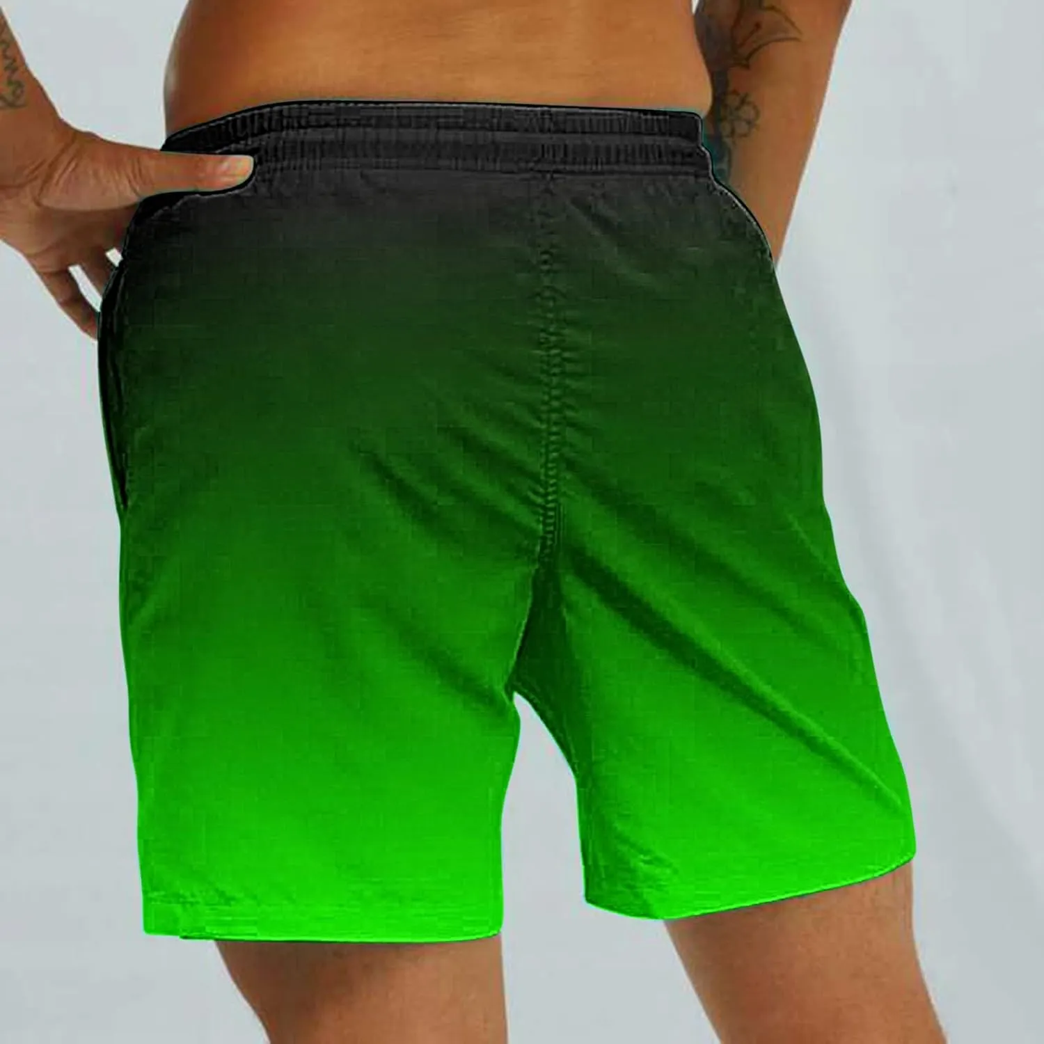 Mens Summer Beach Short Pants Gradient Drawstring Elastic Stretch Casual Shorts Multi-Pocket Fast Dry Baggy Jorts