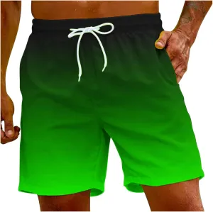 Mens Summer Beach Short Pants Gradient Drawstring Elastic Stretch Casual Shorts Multi-Pocket Fast Dry Baggy Jorts