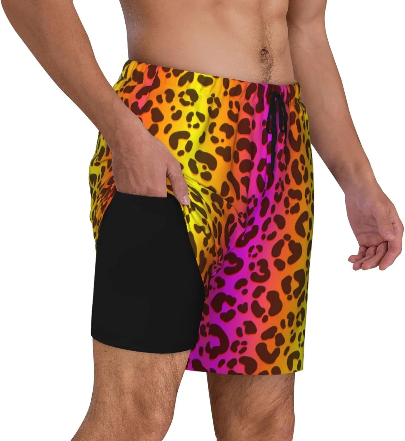 Mens Swim Trunks with Compression Liner Quick Dry Bathing Suit Stretch Swimwear Music Notes Board Shorts Beach Shorts