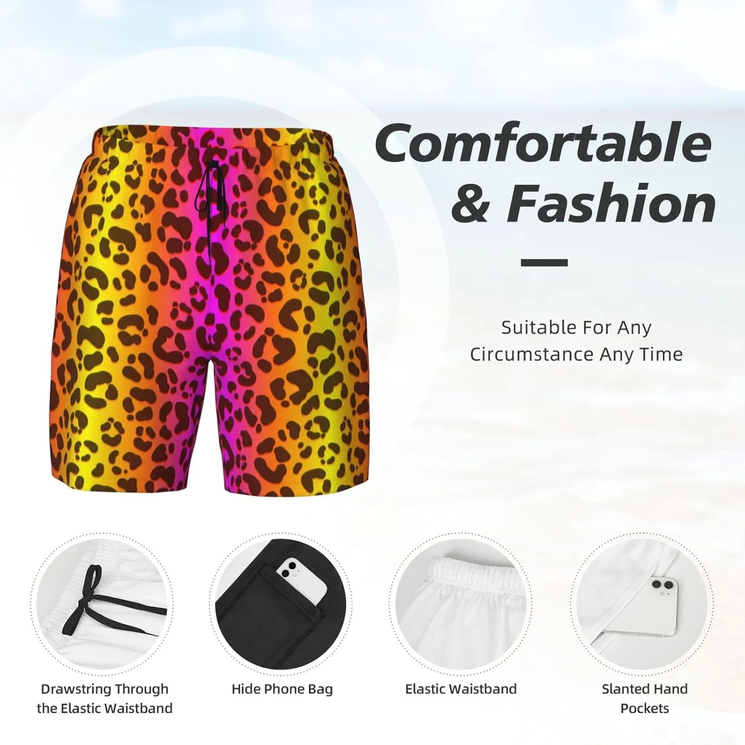 Mens Swim Trunks with Compression Liner Quick Dry Bathing Suit Stretch Swimwear Music Notes Board Shorts Beach Shorts