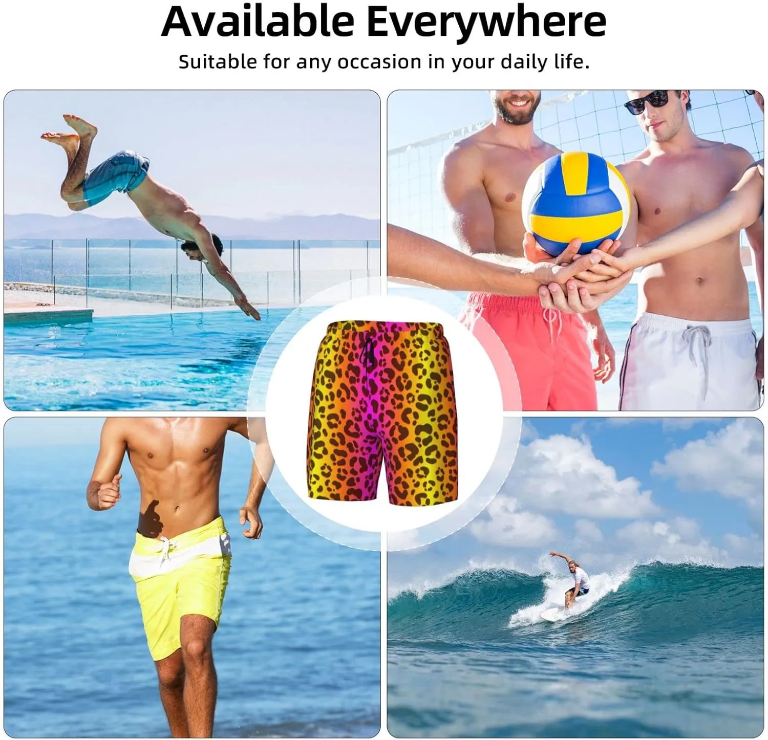Mens Swim Trunks with Compression Liner Quick Dry Bathing Suit Stretch Swimwear Music Notes Board Shorts Beach Shorts