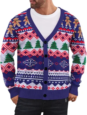 Men's Ugly Christmas Sweater Button Down Long Sleeve Knit Cardigan