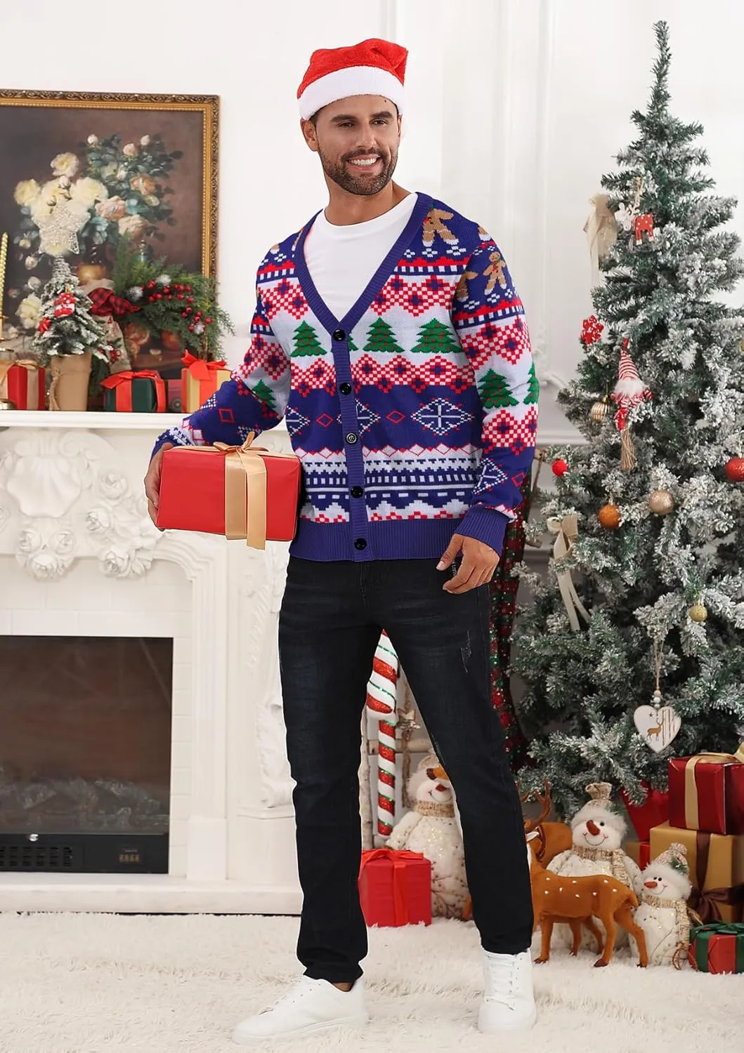 Men's Ugly Christmas Sweater Button Down Long Sleeve Knit Cardigan