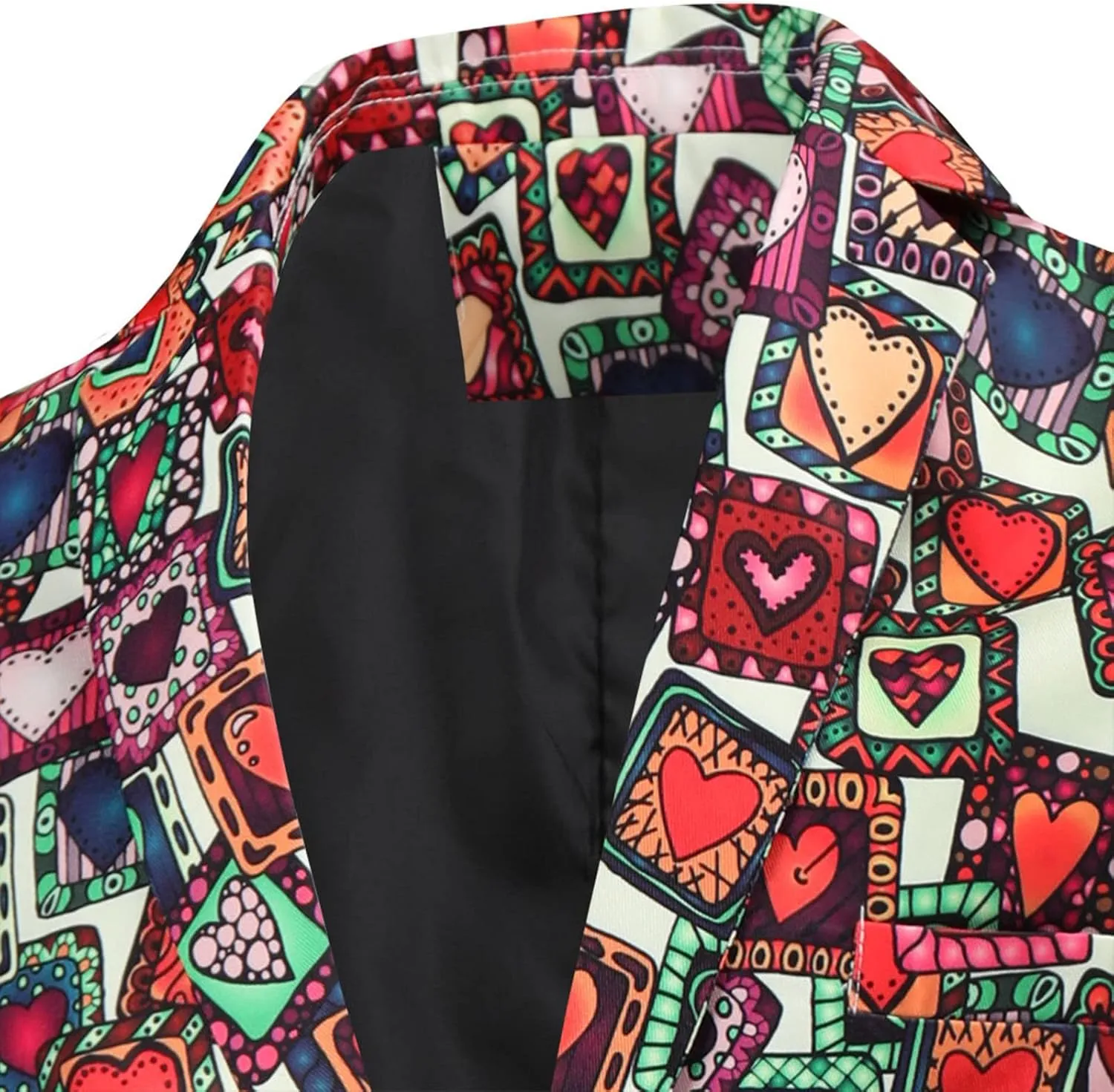 Mens Valentine's Day Tuxedo Jacket Wedding Blazer Love Heart Print One Button Dress Suit Dinner Floral Tuxedo Jacket