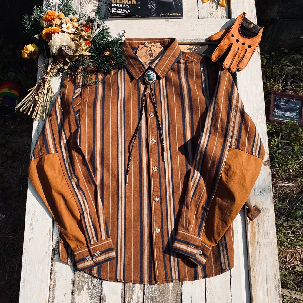 Men's Vintage Cotton Striped Long Sleeve Shirt
