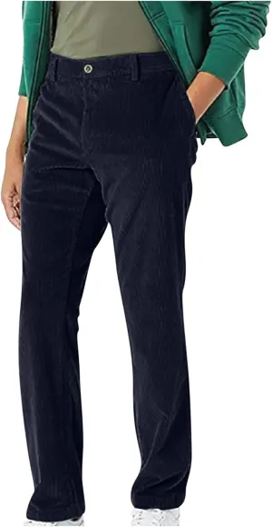 Men's Vintage Slim-Fit Corduroy Chino Pant Straight Flat Front Casual Pants Fall Winter Comfy Stretch Trousers with Pockets
