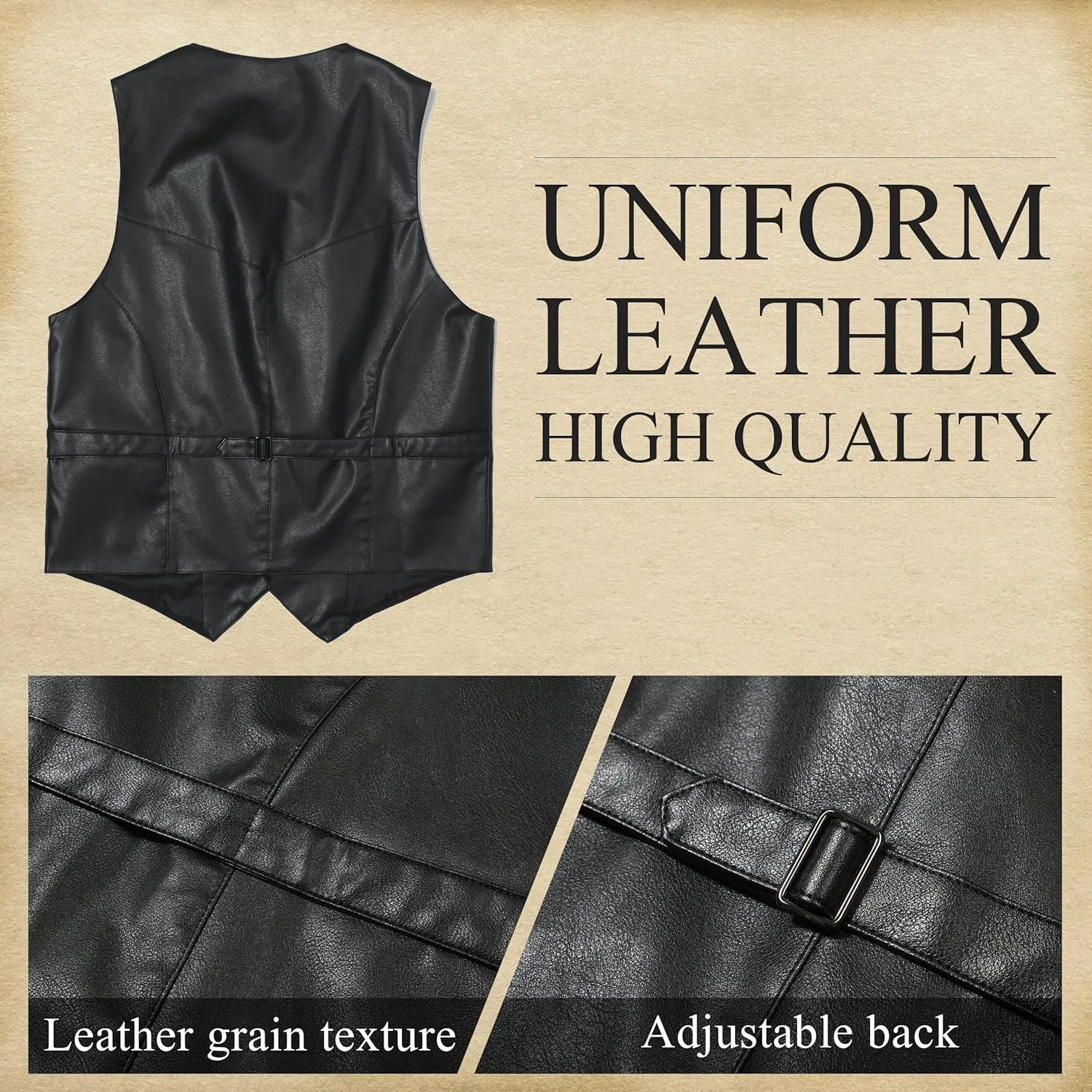 Men's Western Cowboy Vest,Vintage Cowboy Suit Vest with Bolo Tie,Slim Wedding Vests,Leather Light Casual Vests