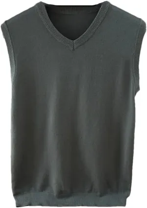 Men's Wool Knitted Vest V-Neck Solid Color Soft Warm Vest Sweater Sleeveless Pullover Sweater