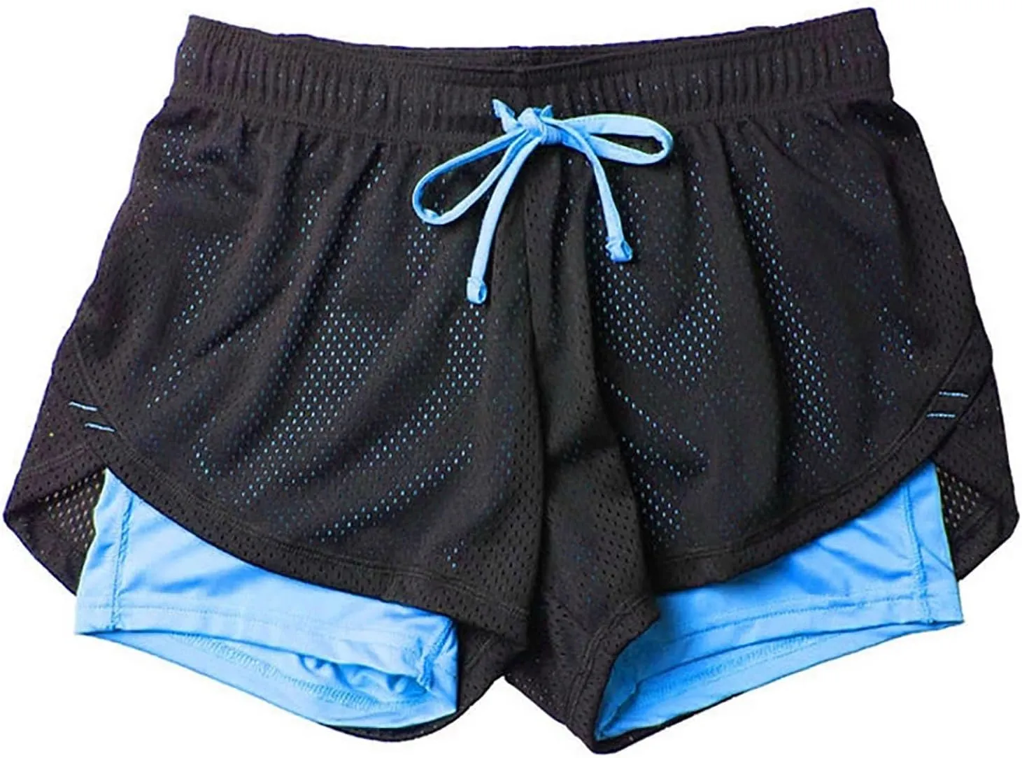 Mesh Double Layer Women's Workout Shorts Trendy Drawstring Elastic Waist Sports Short Summer Gym Yoga Exercise Pants