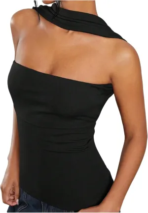 Milumia Women Ruched Strapless Halter Tube Top Open Back Slim Fit Bandeau Shirts