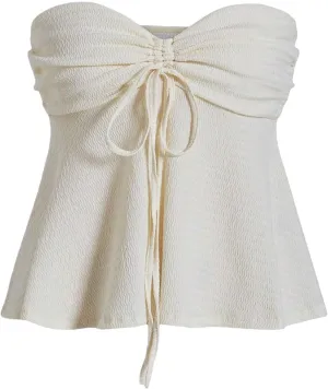 Milumia Women Tie Front Ruched Tube Top Strapless Flared Hem Peplum Bandeau Tops