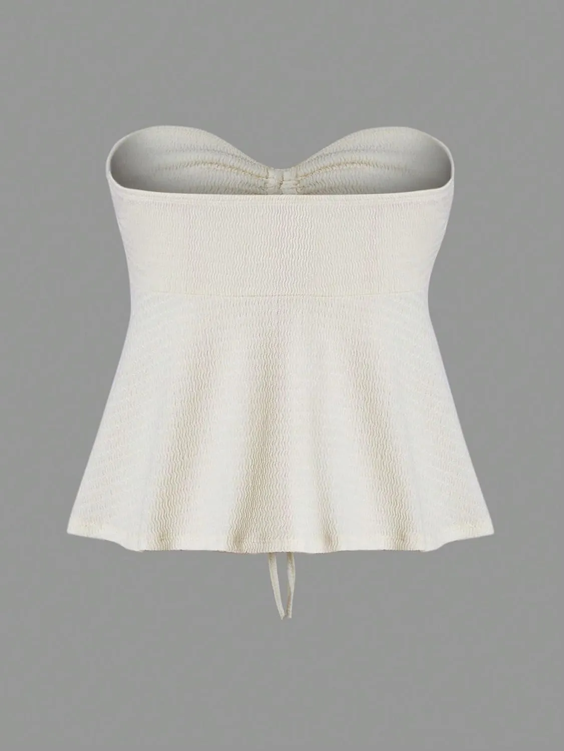 Milumia Women Tie Front Ruched Tube Top Strapless Flared Hem Peplum Bandeau Tops