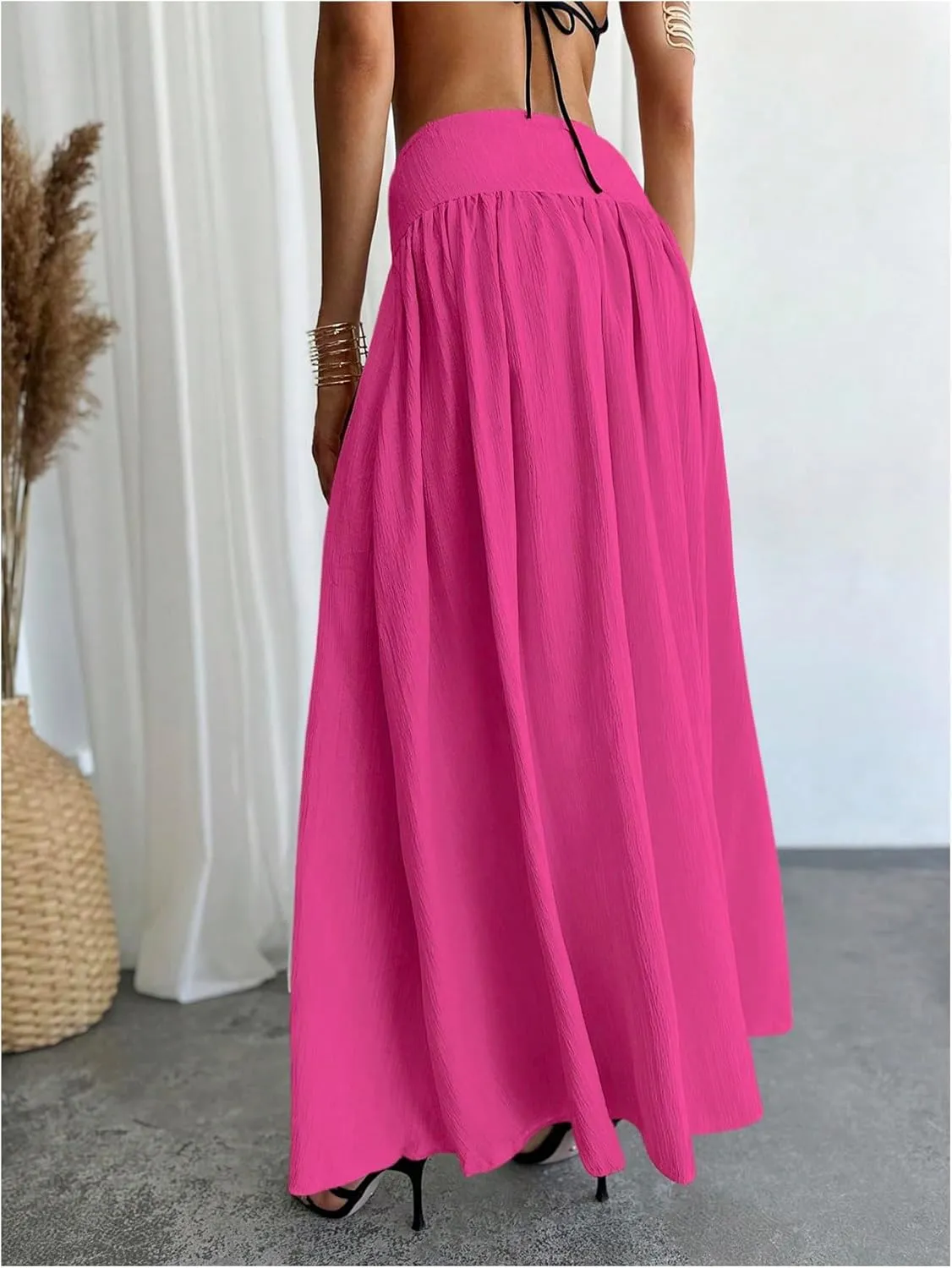 Milumia Women's Pleated Flowy Long Skirts High Waist Maxi Skirt with Pocket