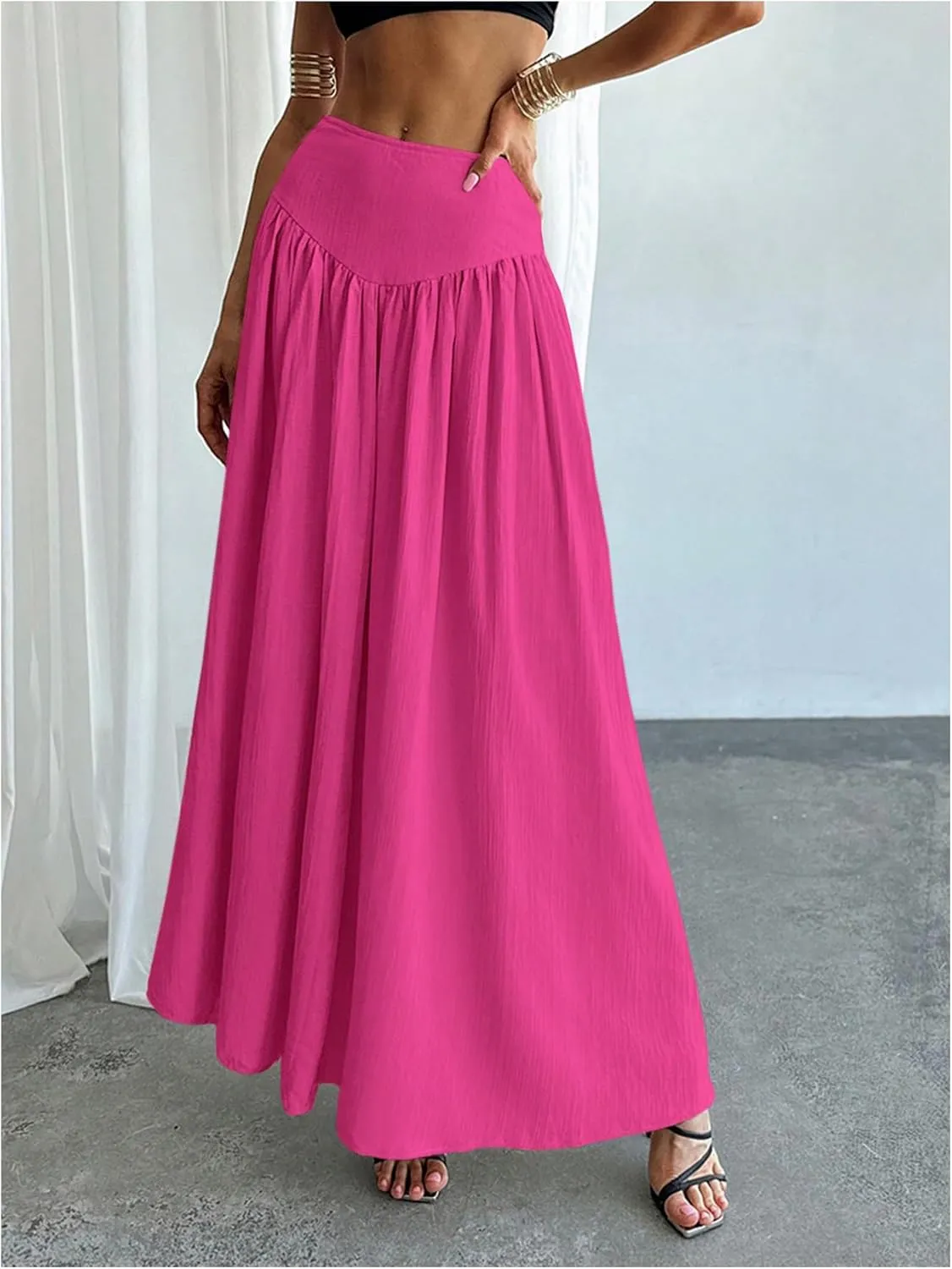Milumia Women's Pleated Flowy Long Skirts High Waist Maxi Skirt with Pocket