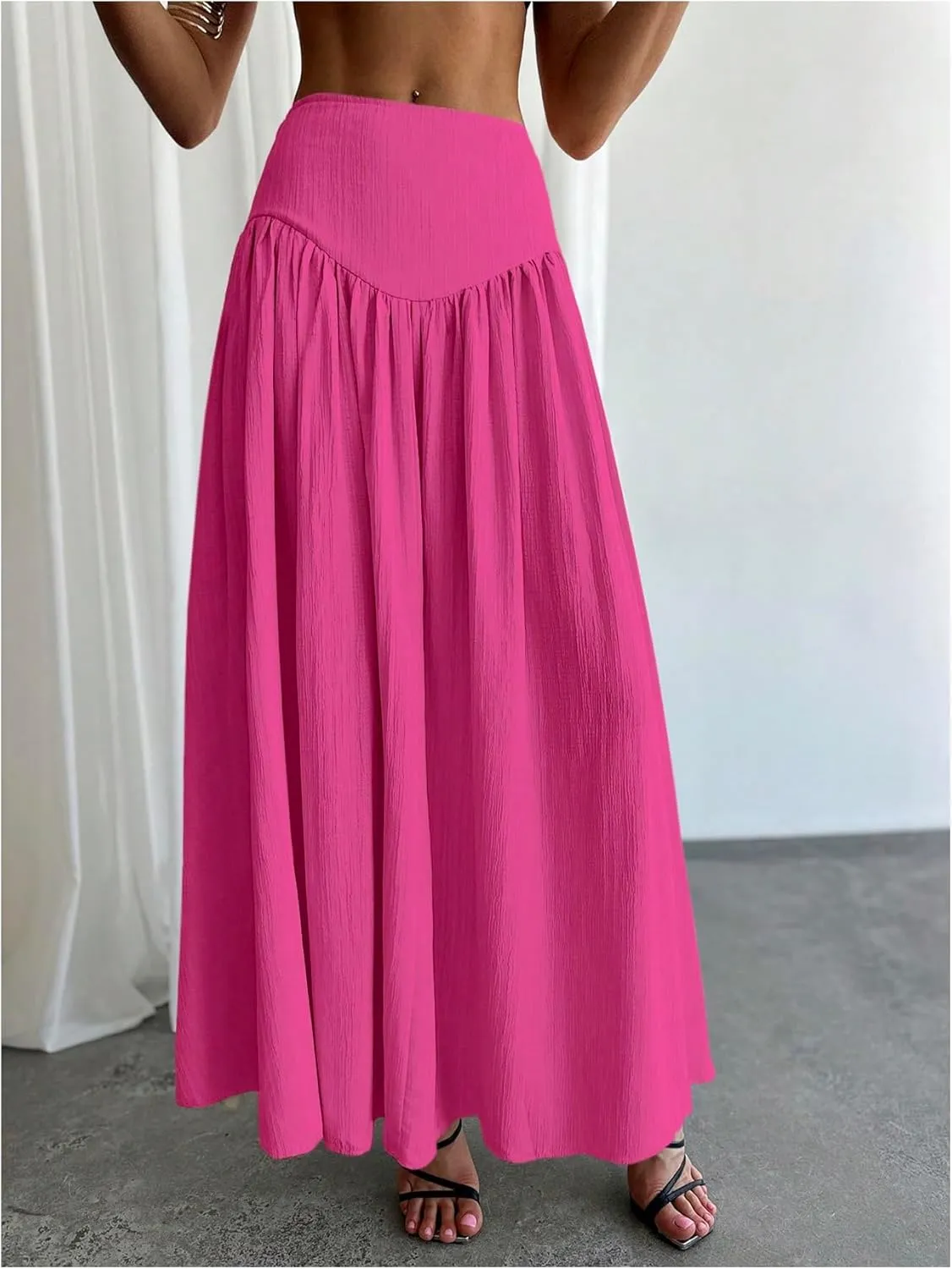 Milumia Women's Pleated Flowy Long Skirts High Waist Maxi Skirt with Pocket