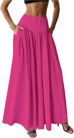 Milumia Women's Pleated Flowy Long Skirts High Waist Maxi Skirt with Pocket