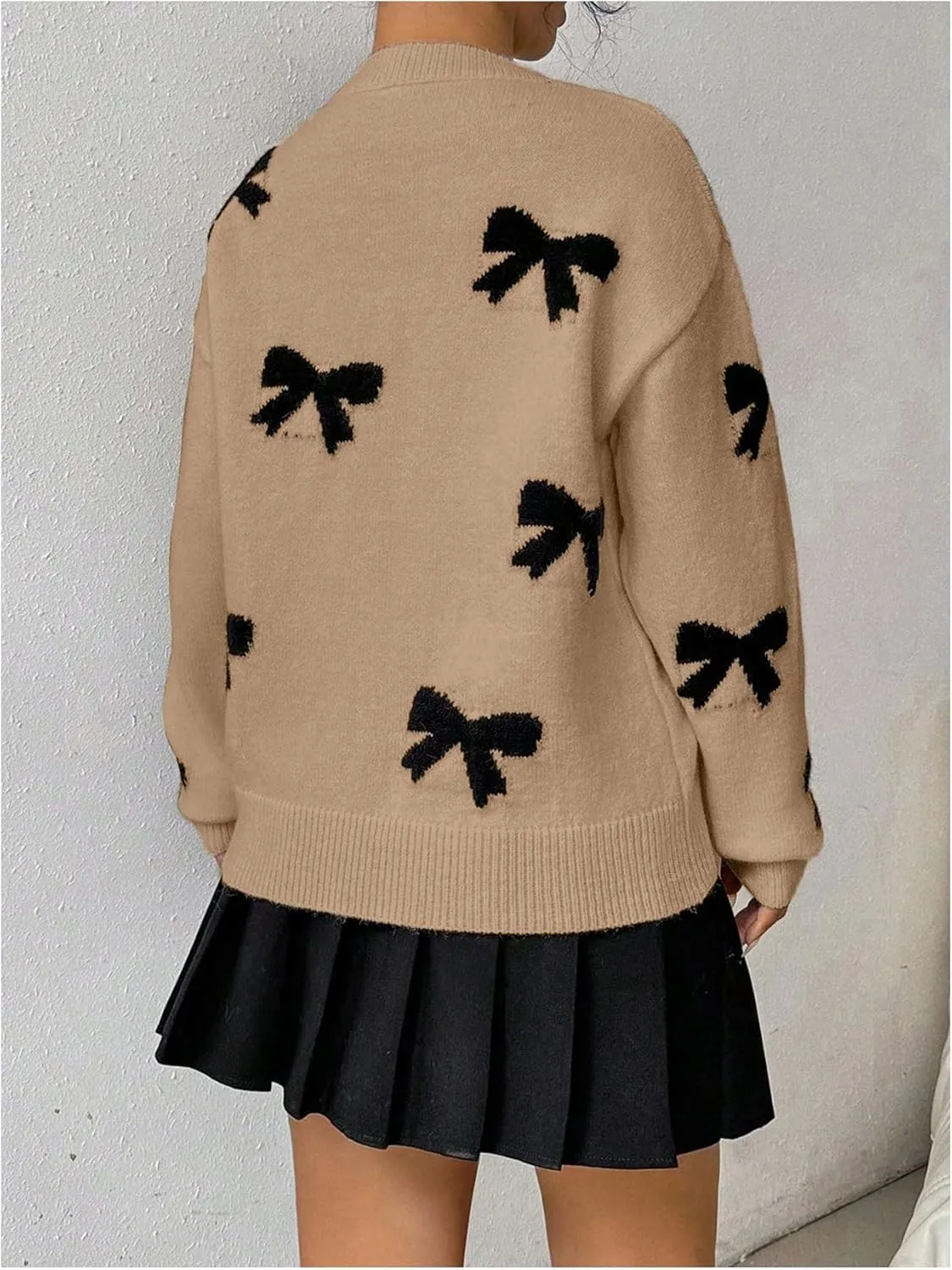 Milumia Women's Y2K Bow Sweater Long Sleeve Crew Neck Knit Pullover Top